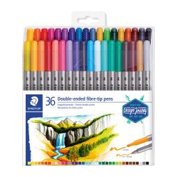 Feutres de coloriage double pointe Design Journey couleurs assorties - Pochette de 36