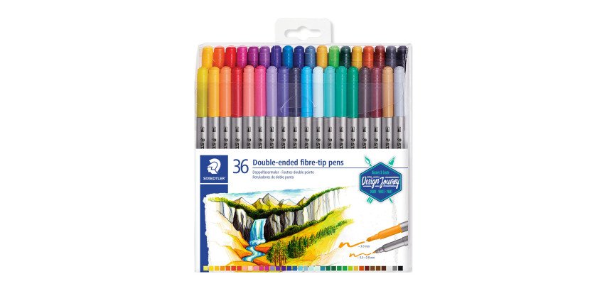 Filzstift mit doppelter Spitze Staedtler Design Journey 3200 verschiedene Farben - Packung mit 36 Stück.