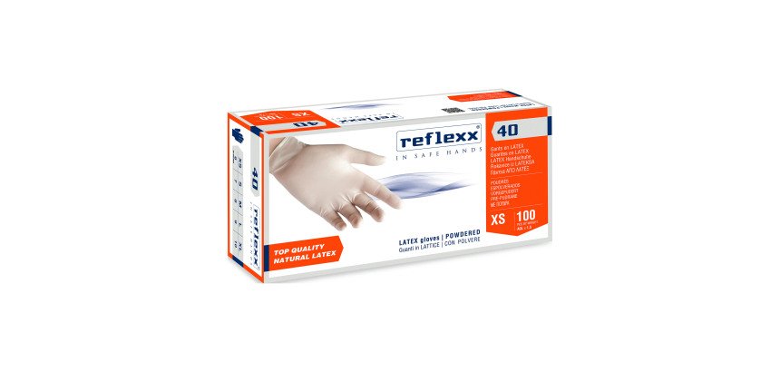 Guanti monouso Reflexx® 40 in lattice bianco con polvere, 100 unità