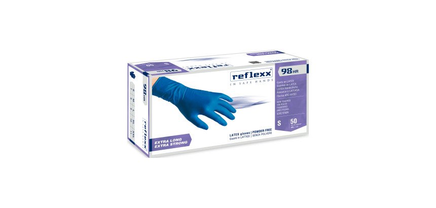 Guanti monouso Reflexx® 98 HR in lattice blu senza polvere, 50 unità