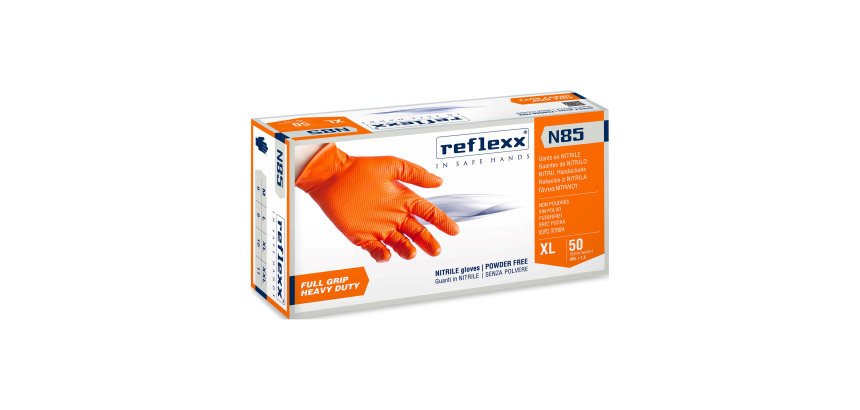 Guanti monouso Reflexx® N85 in nitrile arancione, 50 unità