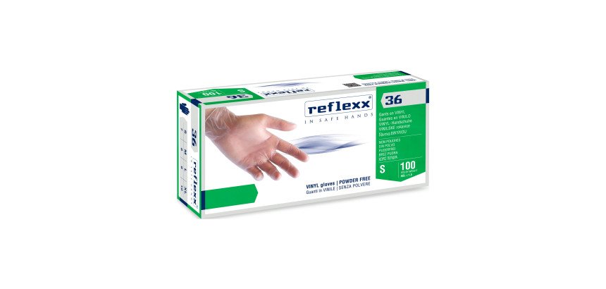 Guanti monouso Reflexx® 36 in vinile trasparente senza polvere, 100 unità