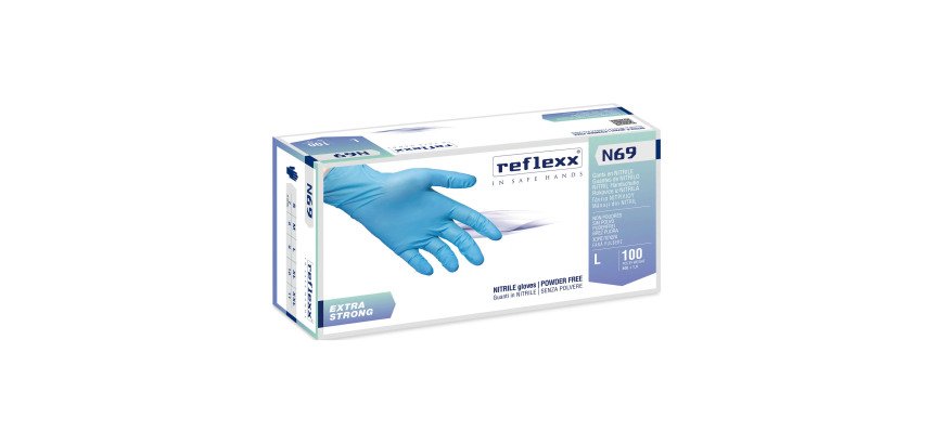 Guanti monouso Reflexx® N69 in nitrile azzurro, 100 unità