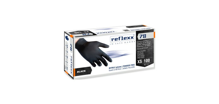 Guanti monouso Reflexx® 78 in nitrile nero, 100 unità