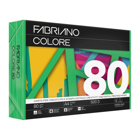 Papel de color A4 80 g Copy Tinta Fabriano Verde intenso - Paquete de 500 hojas