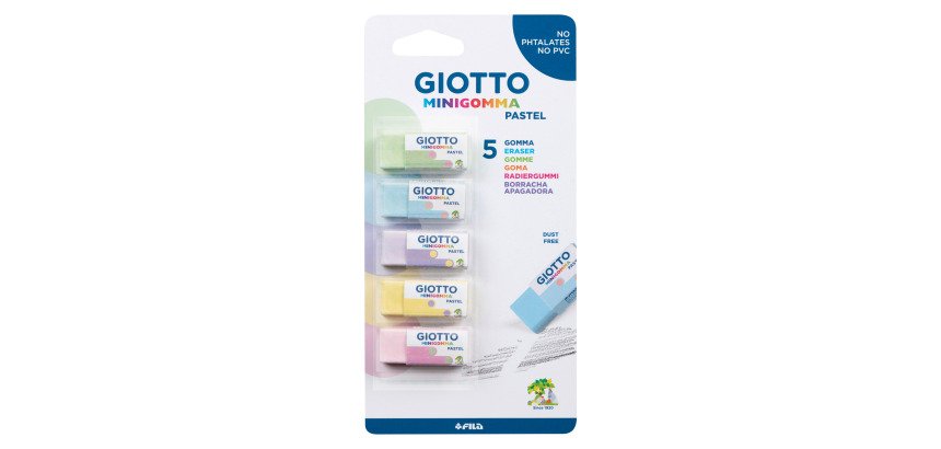 Mini gomme pastel Giotto in 5 colori pastello assortiti