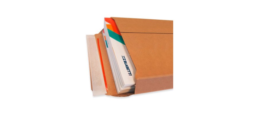 Buste a sacco in cartone microonda avana FSC, soffietto 7cm, chiusura adesiva tenace, sistema di apertura facilitato – misura DIN D3 - 25 unità