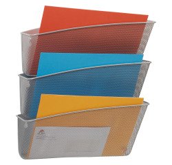 Expositor de pared metálico de 3 compartimentos color gris ALBA Meshfile