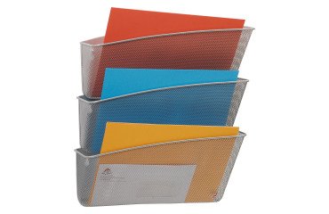 Expositor de pared metálico de 3 compartimentos color gris ALBA Meshfile