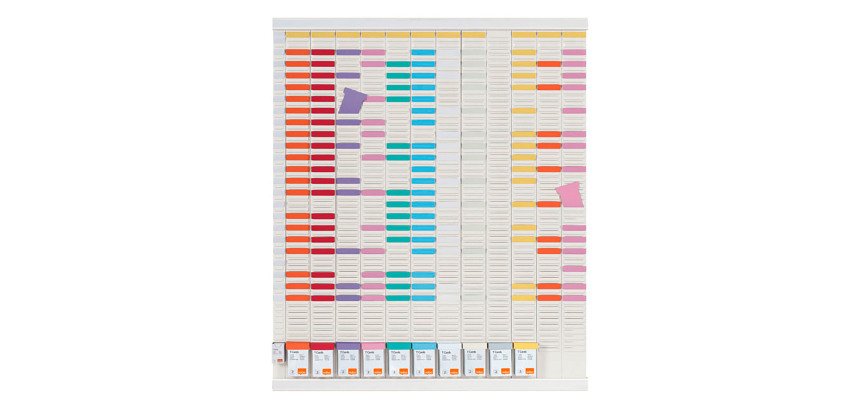 Planning à fiches T  annuel - 12 colonnes de 54 fentes, indice 2 - Nobo