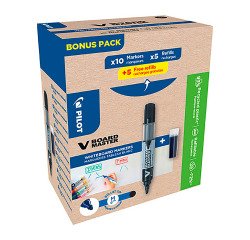 Confezione convenienza 10 marcatori per lavagne bianche ricaricabili Pilot V-Board Master + 10 refill di cui 5 in omaggio