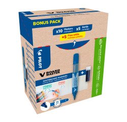 Confezione convenienza 10 marcatori per lavagne bianche ricaricabili Pilot V-Board Master + 10 refill di cui 5 in omaggio