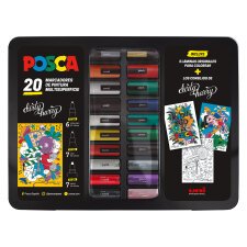 Maletín metálico de rotuladores Posca colores surtidos- Caja de 20