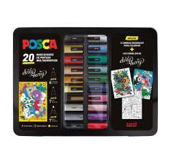 Maletín metálico de rotuladores Posca colores surtidos- Caja de 20