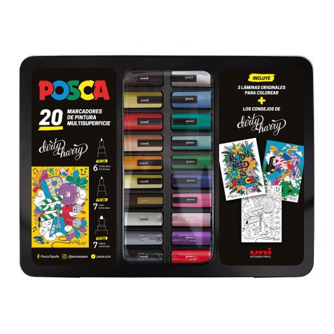 Maletín metálico de rotuladores Posca colores surtidos- Caja de 20