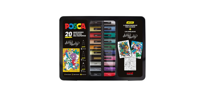 Maletín metálico de rotuladores Posca colores surtidos- Caja de 20
