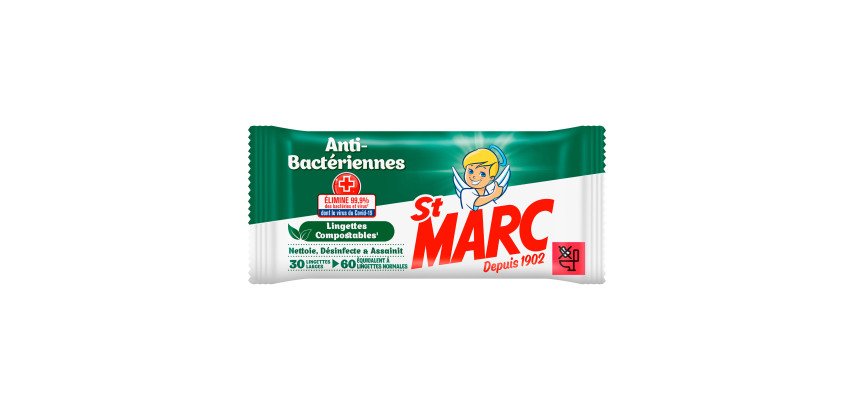 Lingettes nettoyantes anti-bactériennes surfaces St Marc - Paquet de 30
