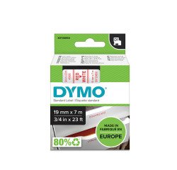 Cinta D1 Ancho 19 mm x 7 m. escritura roja, fondo blanco Ref. Dymo 45805