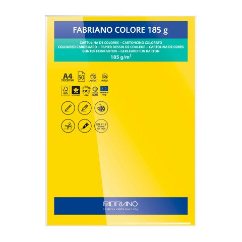 Cartulina Fabriano Colore A4 185 g Amarillo Canario- Paquete de 50