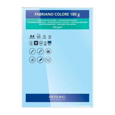 Cartulina Fabriano Colore A4 185 g Azul Cielo - Paquete de 50
