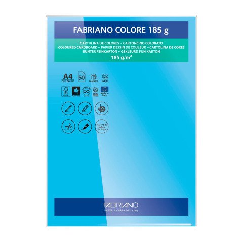 Cartulina Fabriano Colore A4 185 g Azul turquesa- Paquete de 50