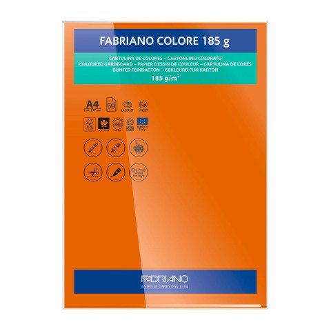 Cartulina Fabriano Colore A4 185 g Naranja Intenso- Paquete de 50