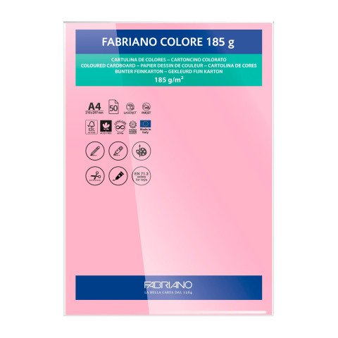 Cartulina Fabriano Colore A4 185 g Rosa- Paquete de 50