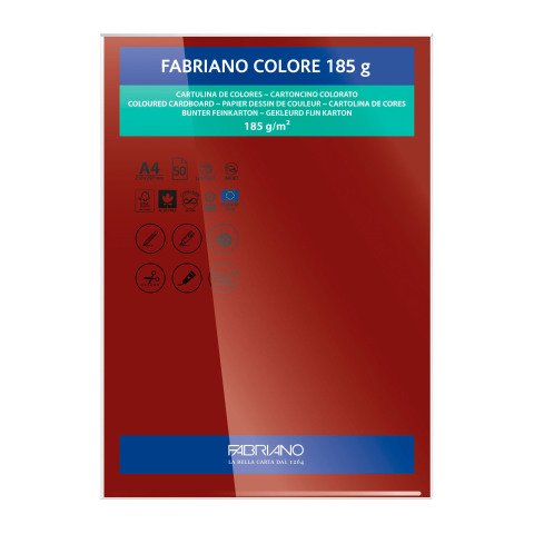 Cartulina Fabriano Colore A4 185 g Cereza- Paquete de 50