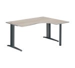 Bureau compact chêne gris L 160 cm retour à droite piètement métal Plus Essens