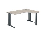 Bureau compact chêne gris L 160 cm retour à droite piètement métal Plus Essens