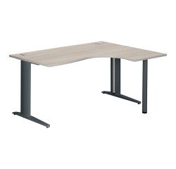 Bureau compact chêne gris L 160 cm retour à droite piètement métal Plus Essens