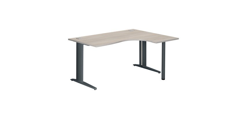 Bureau compact chêne gris L 160 cm retour à droite piètement métal Plus Essens