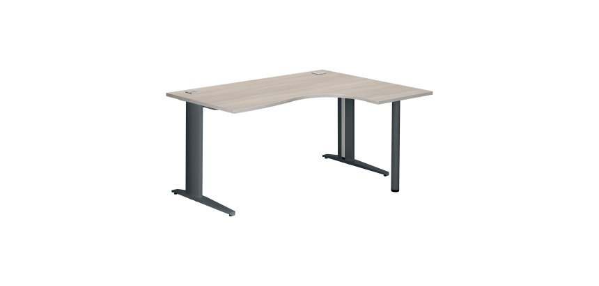 Bureau compact chêne gris L 160 cm retour à droite piètement métal Plus Essens