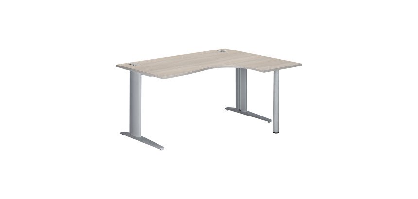 Bureau compact chêne gris L 160 cm retour à droite piètement métal Plus Essens