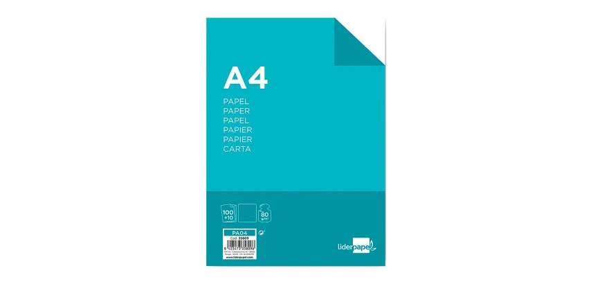 Papel liderpapel A4 8o g  liso - Paquete de 100 hojas + 10 hojas gratis