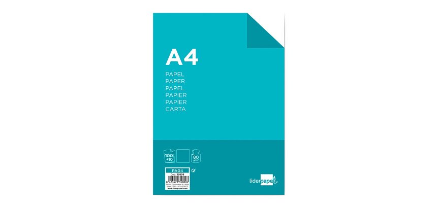Papel liderpapel A4 8o g  liso - Paquete de 100 hojas + 10 hojas gratis