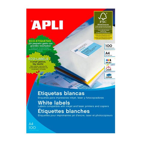 Etiquetas para impresora 70 x 50,8 mm Apli 1295 - Caja 100 Hojas