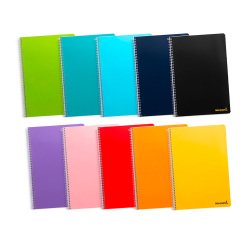 Cuaderno espiral liderpapel A4 tapa blanda 80 h 60 g cuadro 5 mm doble margen 4 taladros colores surtidos