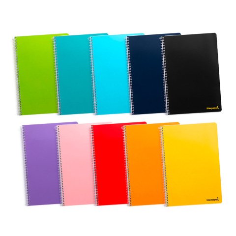 Cuaderno espiral liderpapel A4 tapa blanda 80 h 75 g cuadro 5 mm doble margen 4 taladros colores surtidos