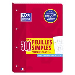 Feuillets mobiles détachables 300 pages séyès format A4 21 x 29,7 cm Oxford - perforées