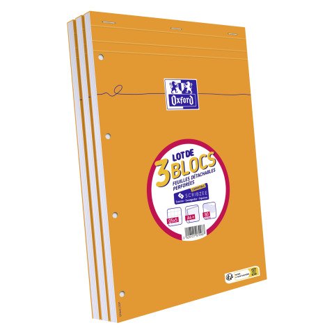 Lote de 3 blocs de escritorio Oxford 21 x 31,5 cm grapado naranja - 5 x 5 - 80 hojas perforadas