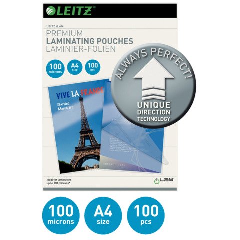 Paquete de 100 para plastificar Leitz A4, 2 x 100 µ, brillante