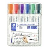 Marqueur effaçable rechargeable couleurs standards Staedtler Lumocolor 351 pointe ogive 2 mm - Pochette de 6