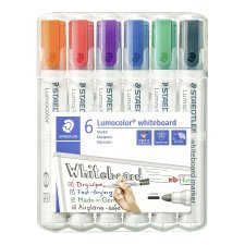 Marqueur effaçable rechargeable couleurs standards Staedtler Lumocolor pointe ogive 2 mm - Pochette de 6