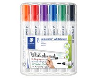 Marqueur effaçable rechargeable couleurs fun Staedtler Lumocolor pointe ogive 2 mm - Pochette de 6