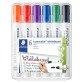 Marqueur effaçable rechargeable couleurs standards Staedtler Lumocolor 351 pointe ogive 2 mm - Pochette de 6