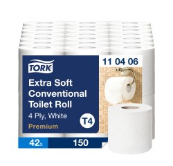 Papier toilette quadruple épaisseur Tork Premium Confort T4 - 42 rouleaux de 150 feuilles