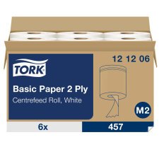 Afdroogrol met centrale verdeling Tork M2 Basic paper 2 Ply wit - Doos van 6