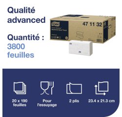 Essuie-mains pliage enchevêtré Tork H2 Advanced - Carton 3800