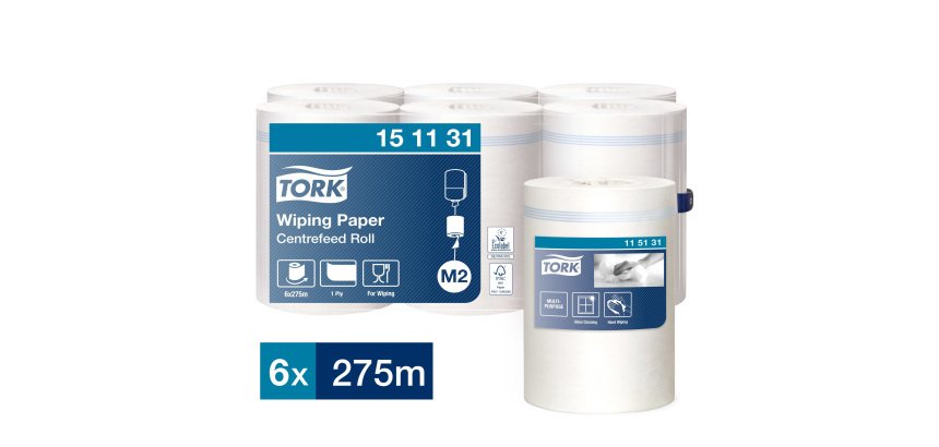 Bobine d'essuyage à dévidage central Tork M2 Wiper 415 Maxi blanche - carton de 6